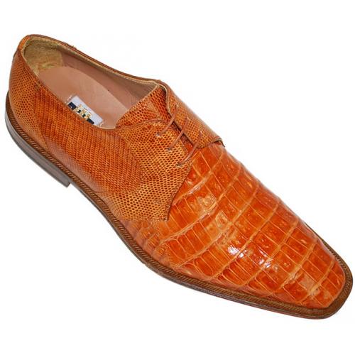 David Eden  "Lancaster" Caramel Genuine Hornback Crocodile/Lizard Shoes